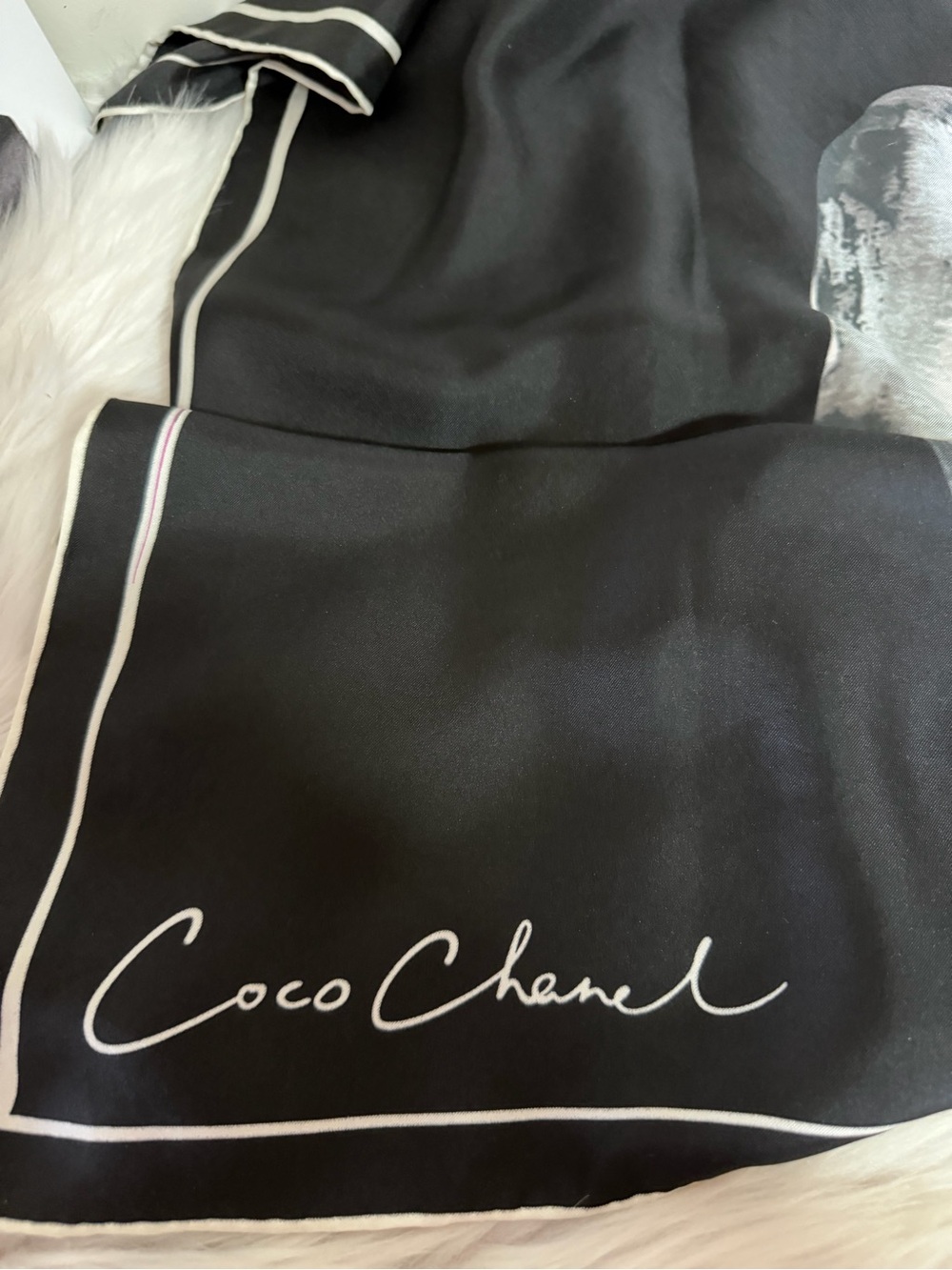 Chanel Mademoiselle Coco print Portrait Silk Scarf. - Picture 5 of 16